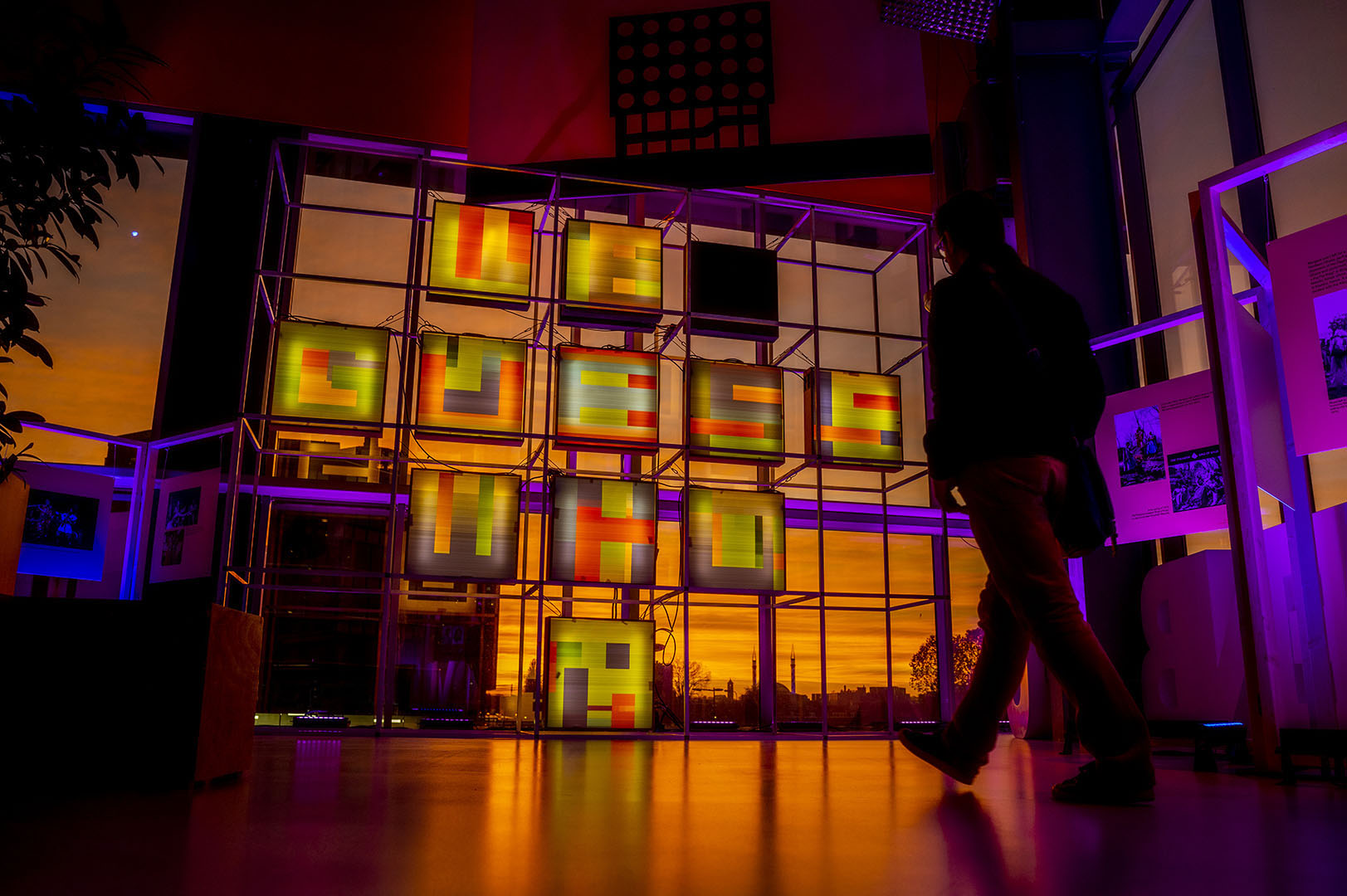 colourful logo of Le Guess Who made out of light boxes